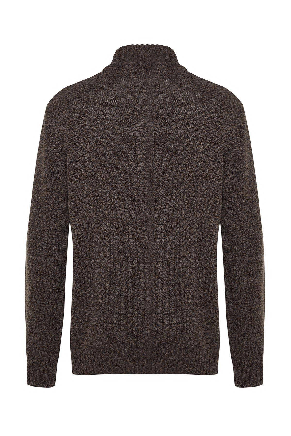 Brown Slim High Neck Sweater, , large image number 2