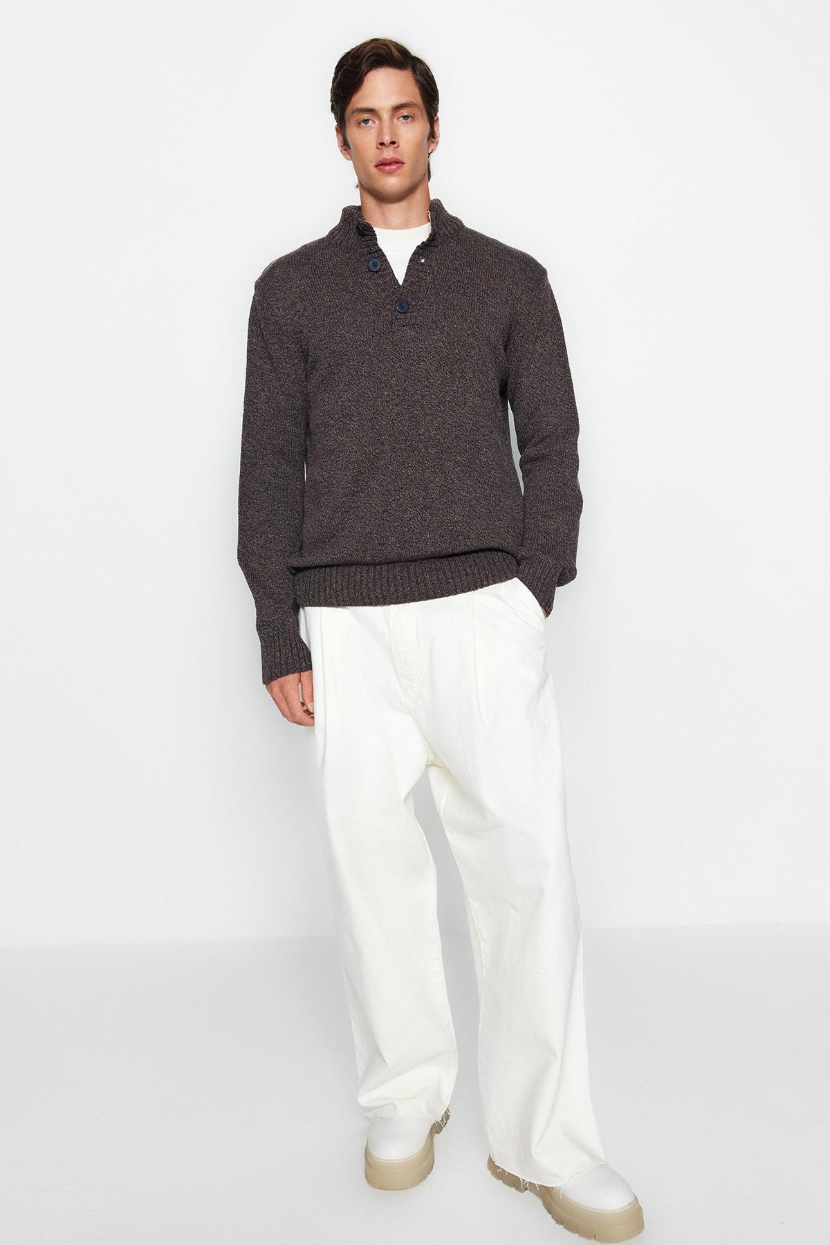 Brown Slim High Neck Sweater, , large image number 5
