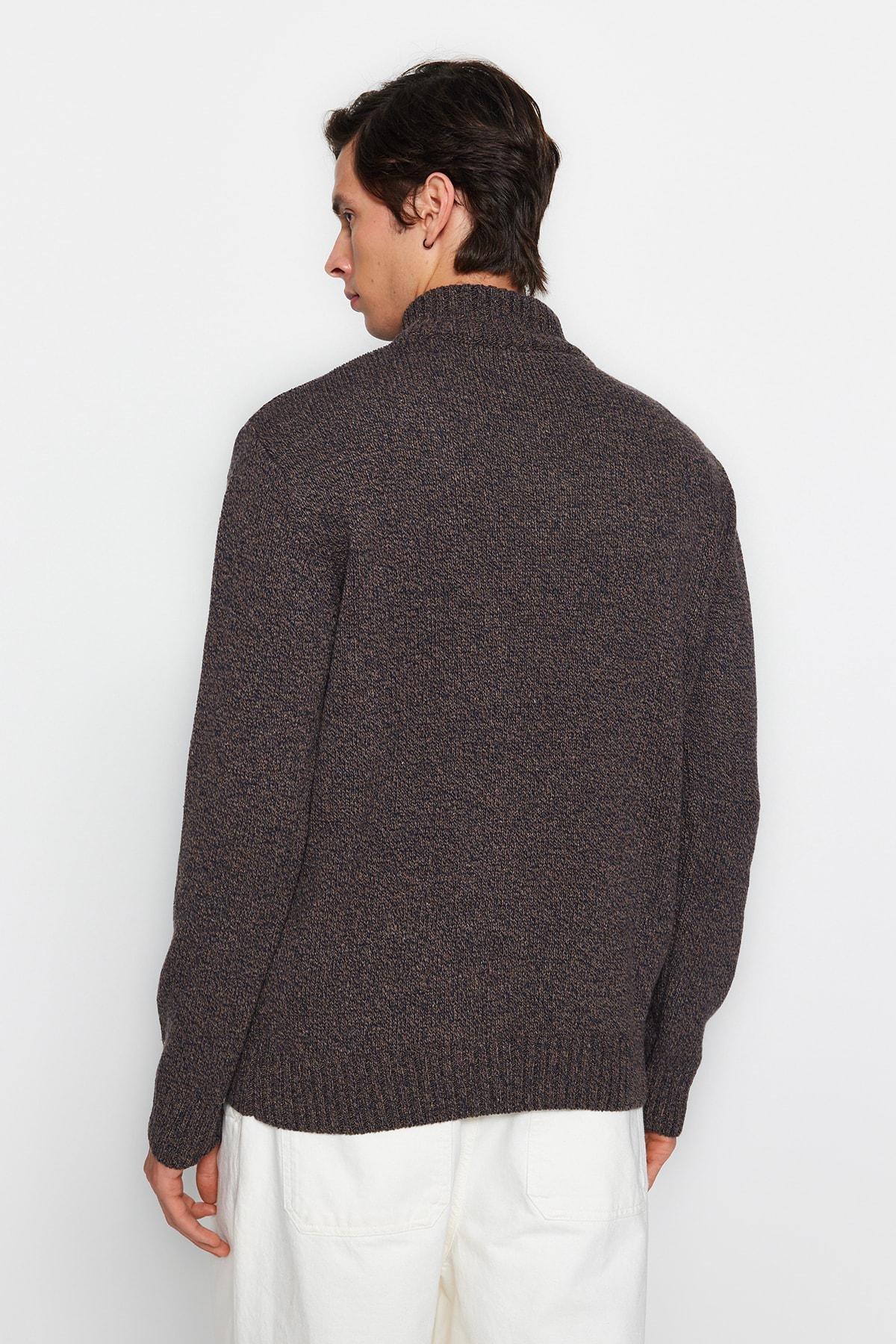 Brown Slim High Neck Sweater, , large image number 6