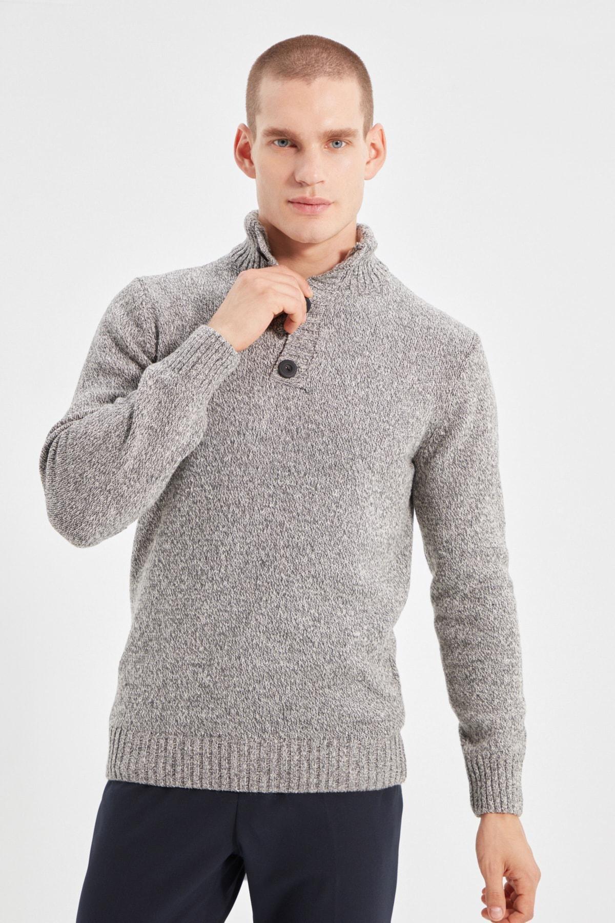 Grey Regular High Neck Sweater, , large image number 0
