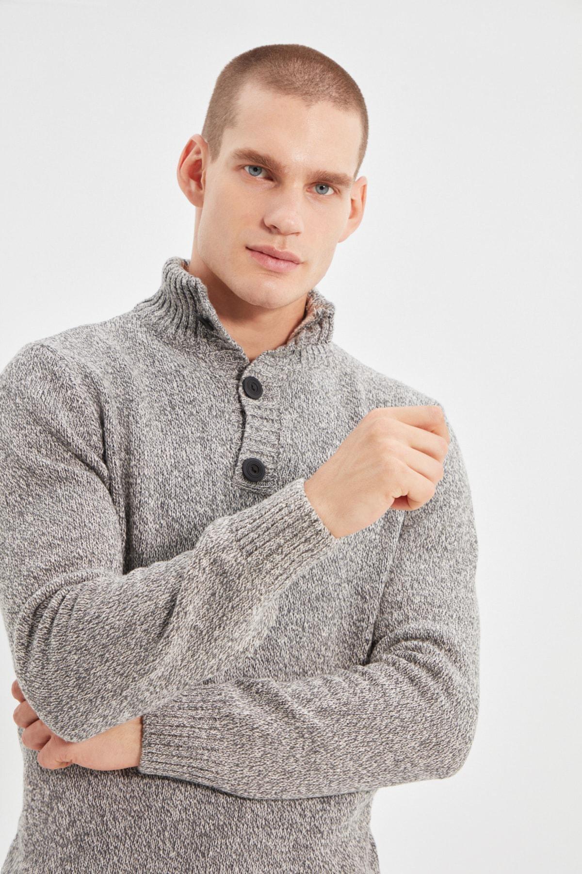 Grey Regular High Neck Sweater, , large image number 1