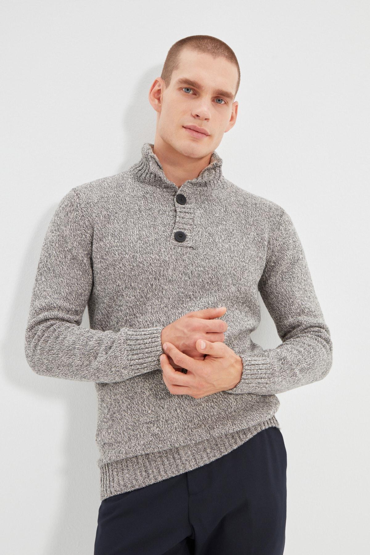 Grey Regular High Neck Sweater, , large image number 3