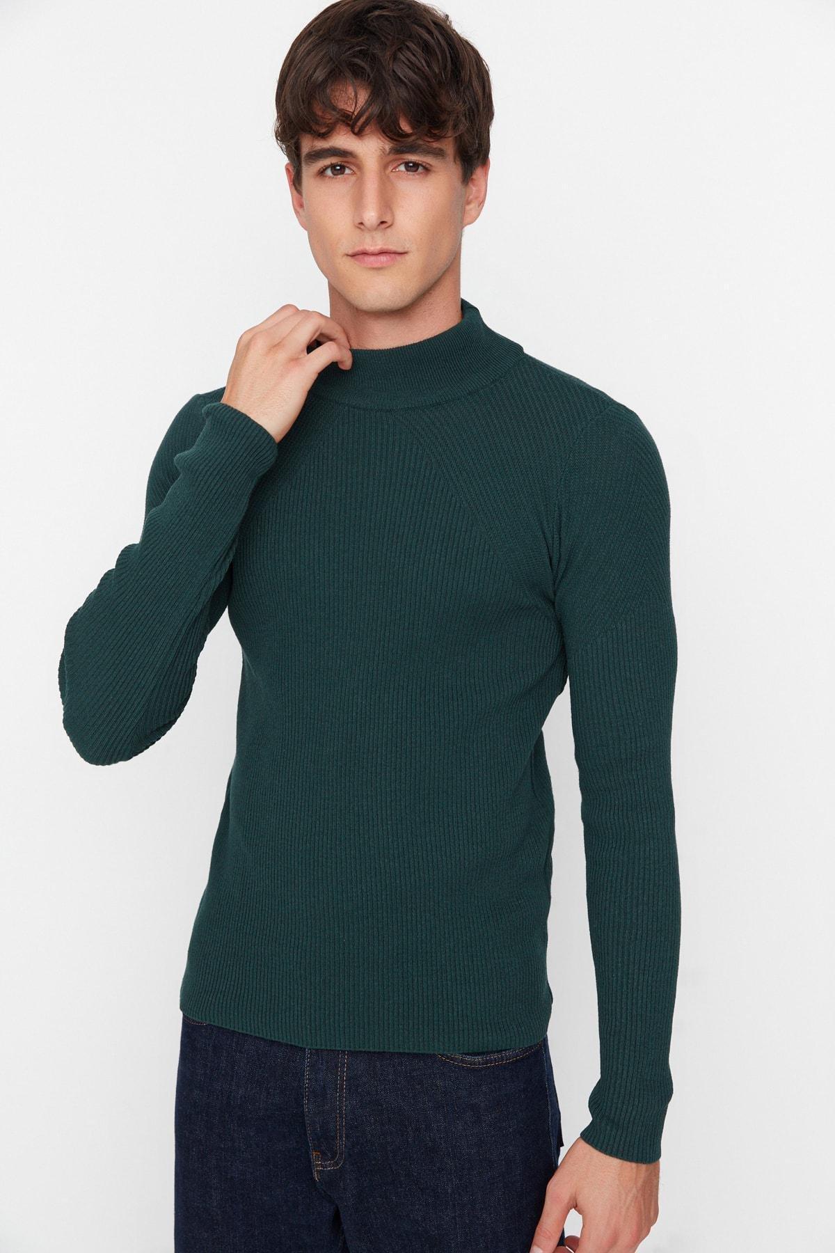 Green High Neck Slim Sweater, , large image number 2
