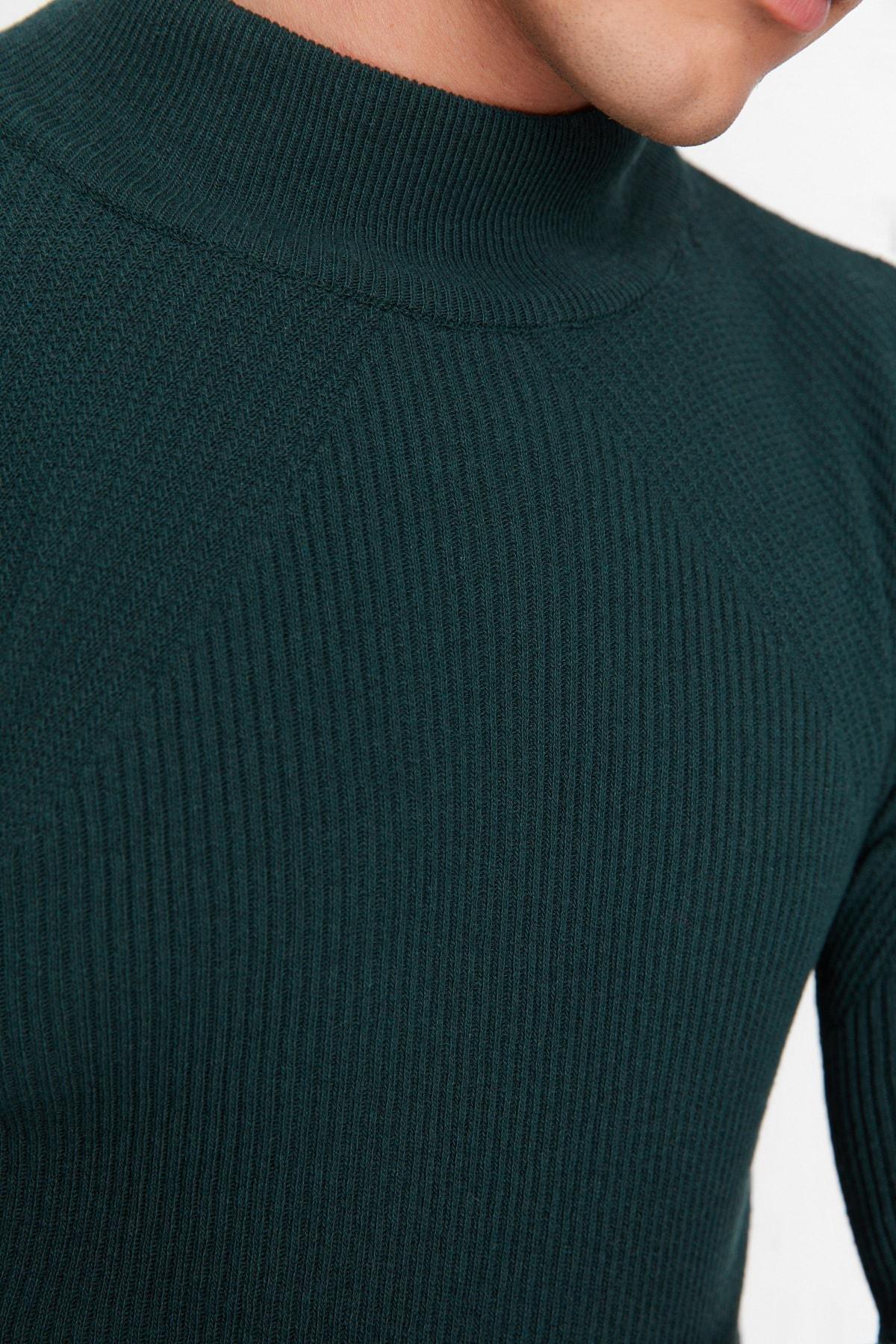 Green High Neck Slim Sweater, , large image number 3
