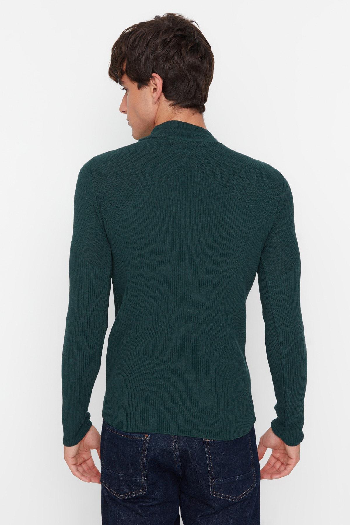 Green High Neck Slim Sweater, , large image number 4