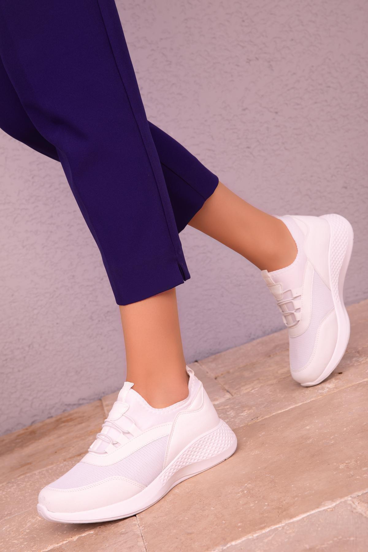 White Elastic Sneakers, , medium