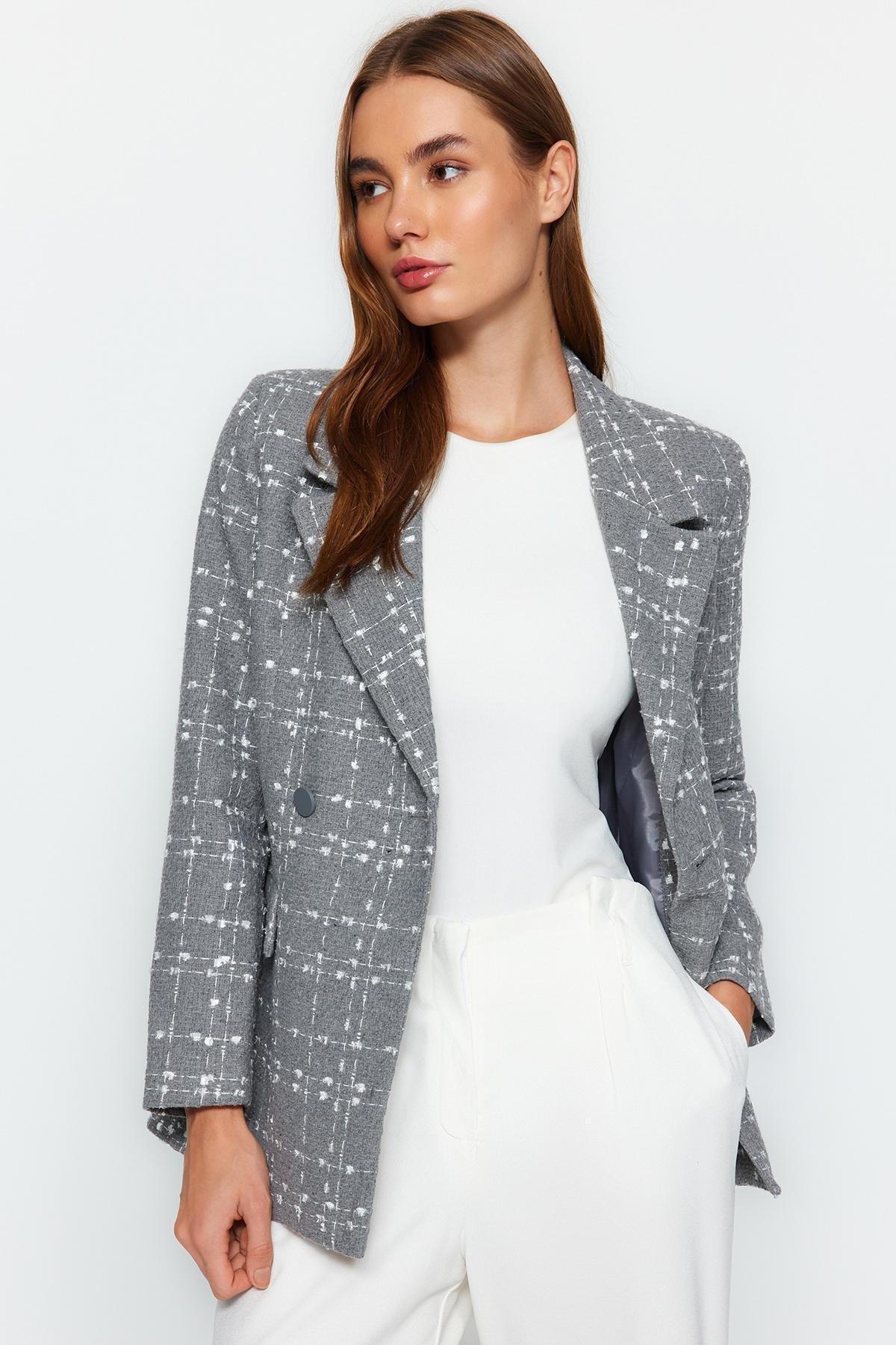 Grey Patterned Blazer, , medium