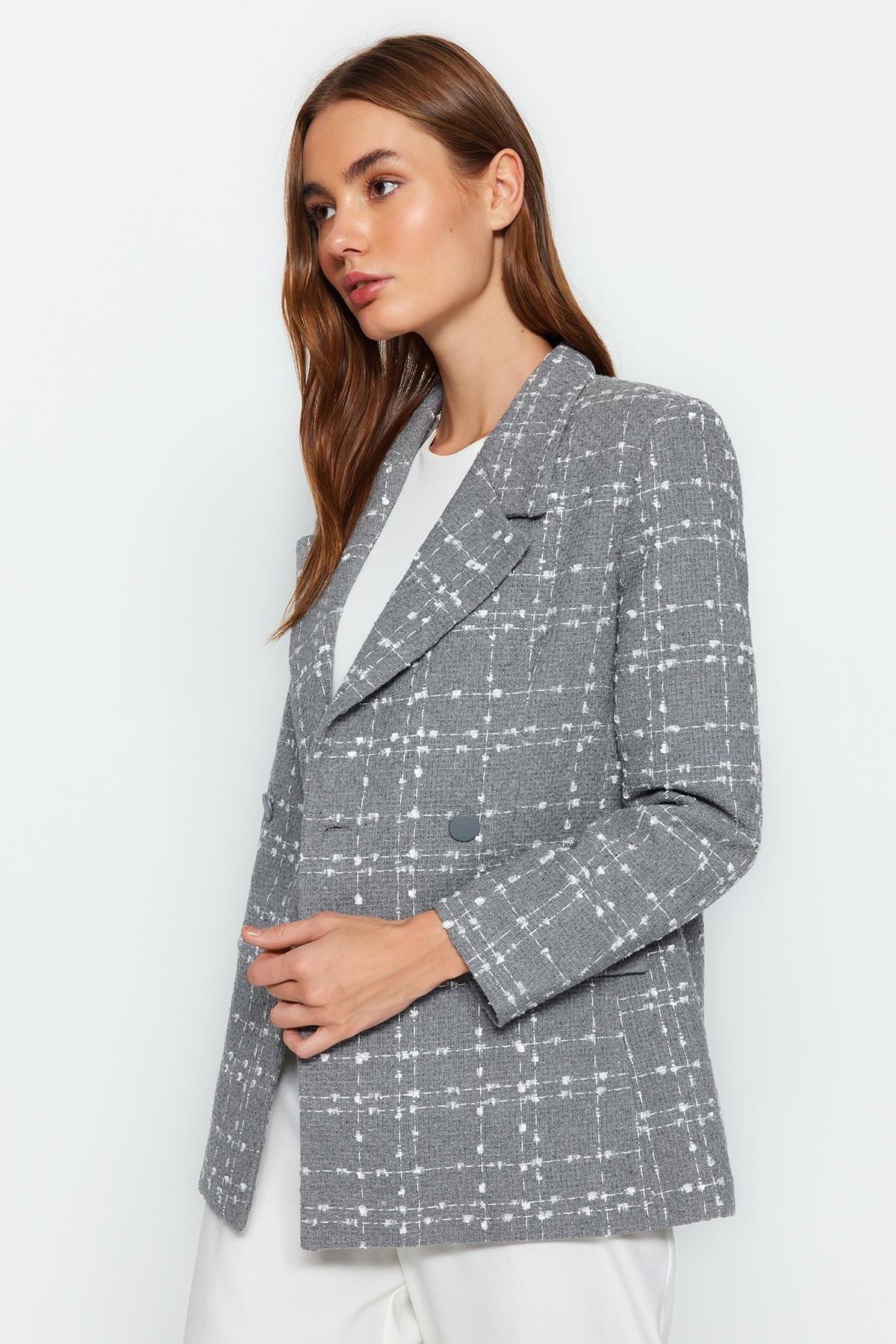 Grey Patterned Blazer, , large image number 1