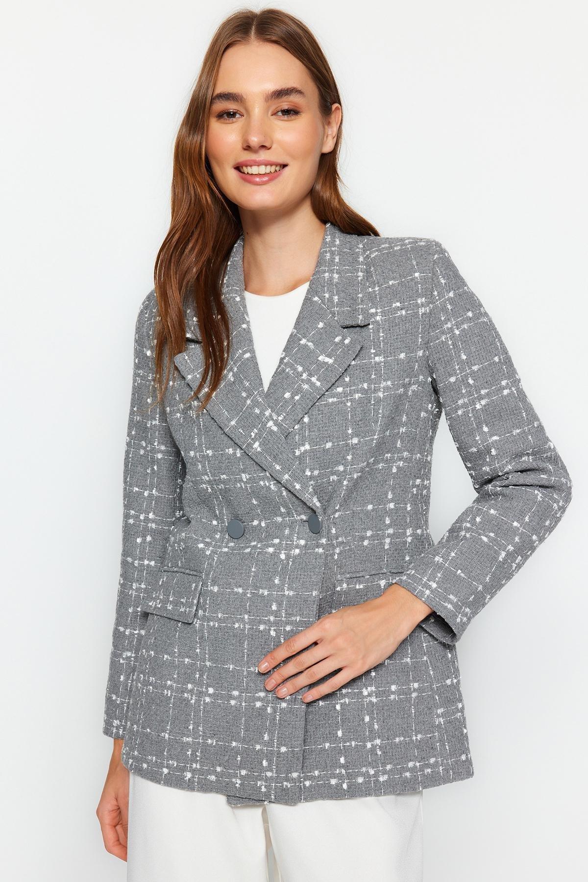 Grey Patterned Blazer, , large image number 2