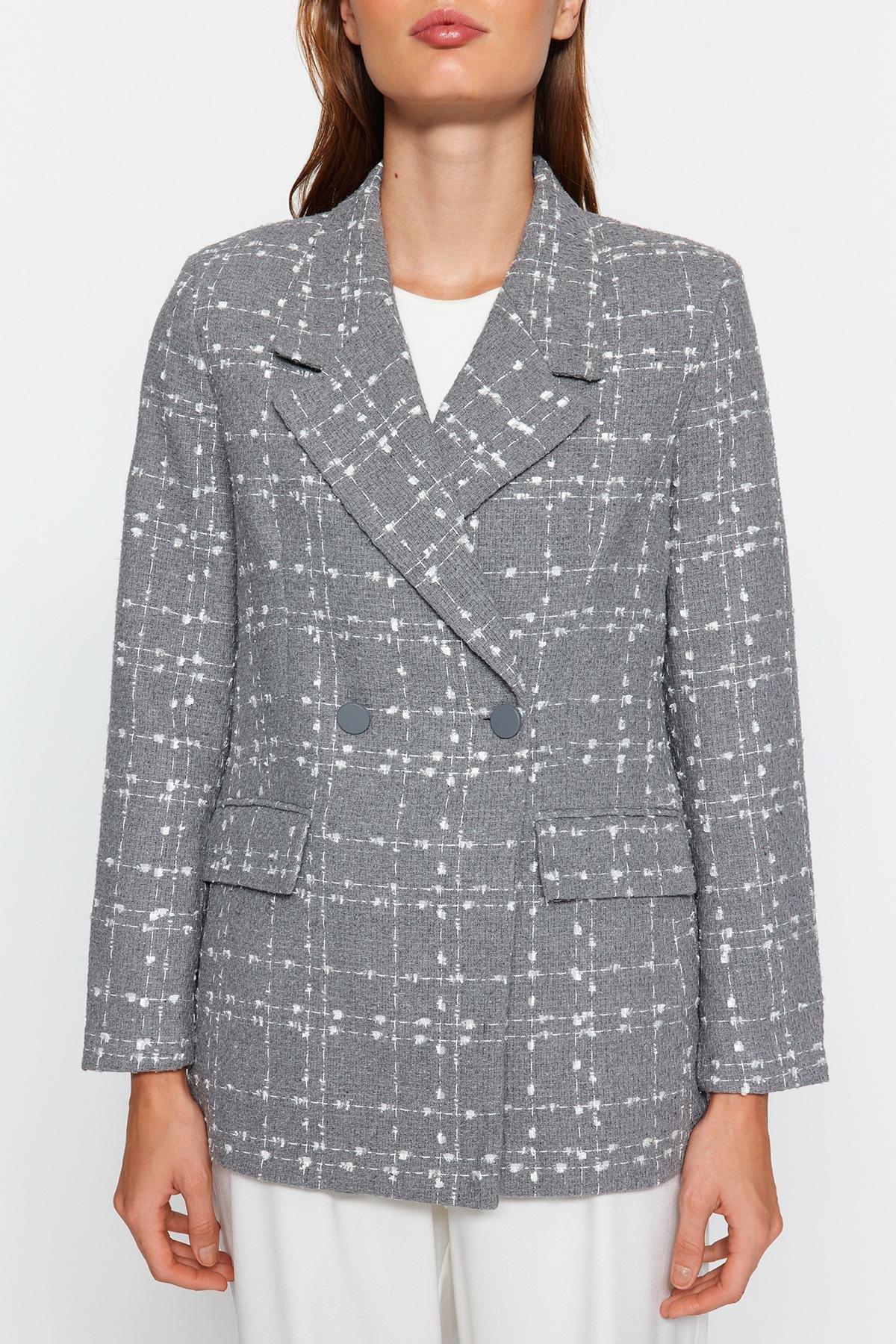Grey Patterned Blazer, , large image number 3