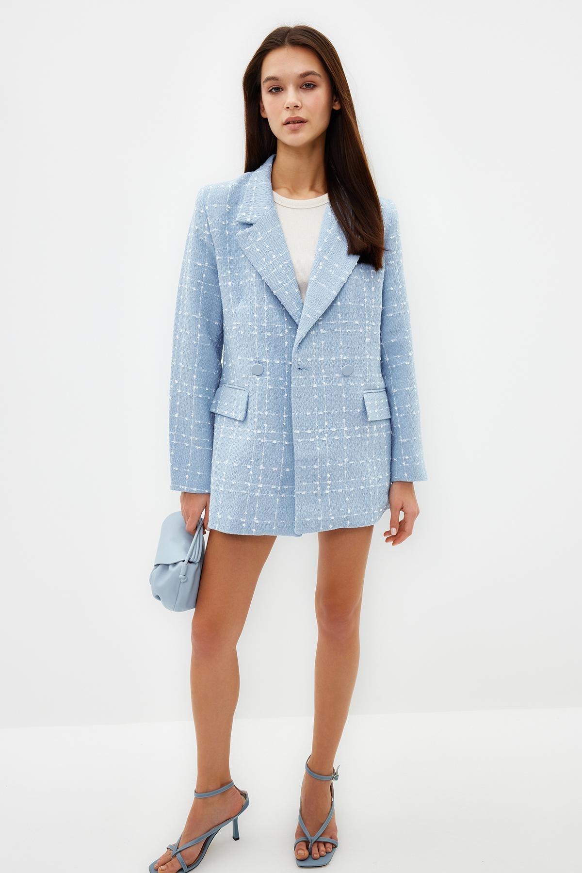 Blue Patterned Blazer, LIGHT BLUE, medium