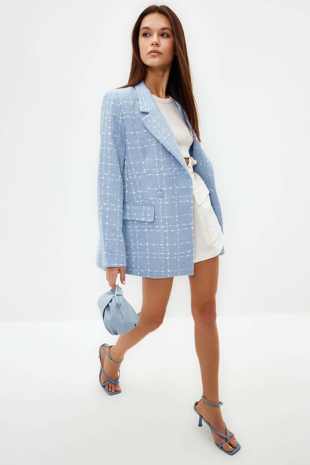 Blue Patterned Blazer, LIGHT BLUE, medium