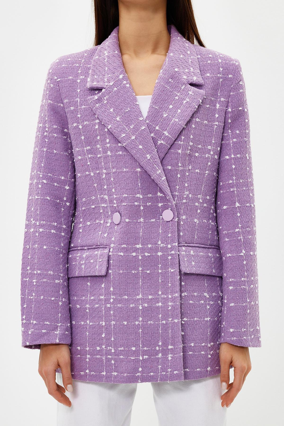 Purple Oversize Woven Plaid Blazer Jacket, , large image number 3