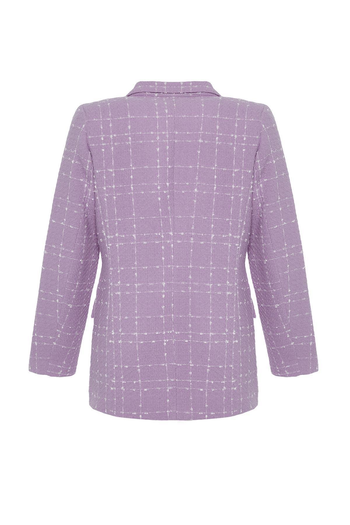 Purple Oversize Woven Plaid Blazer Jacket, , large image number 6