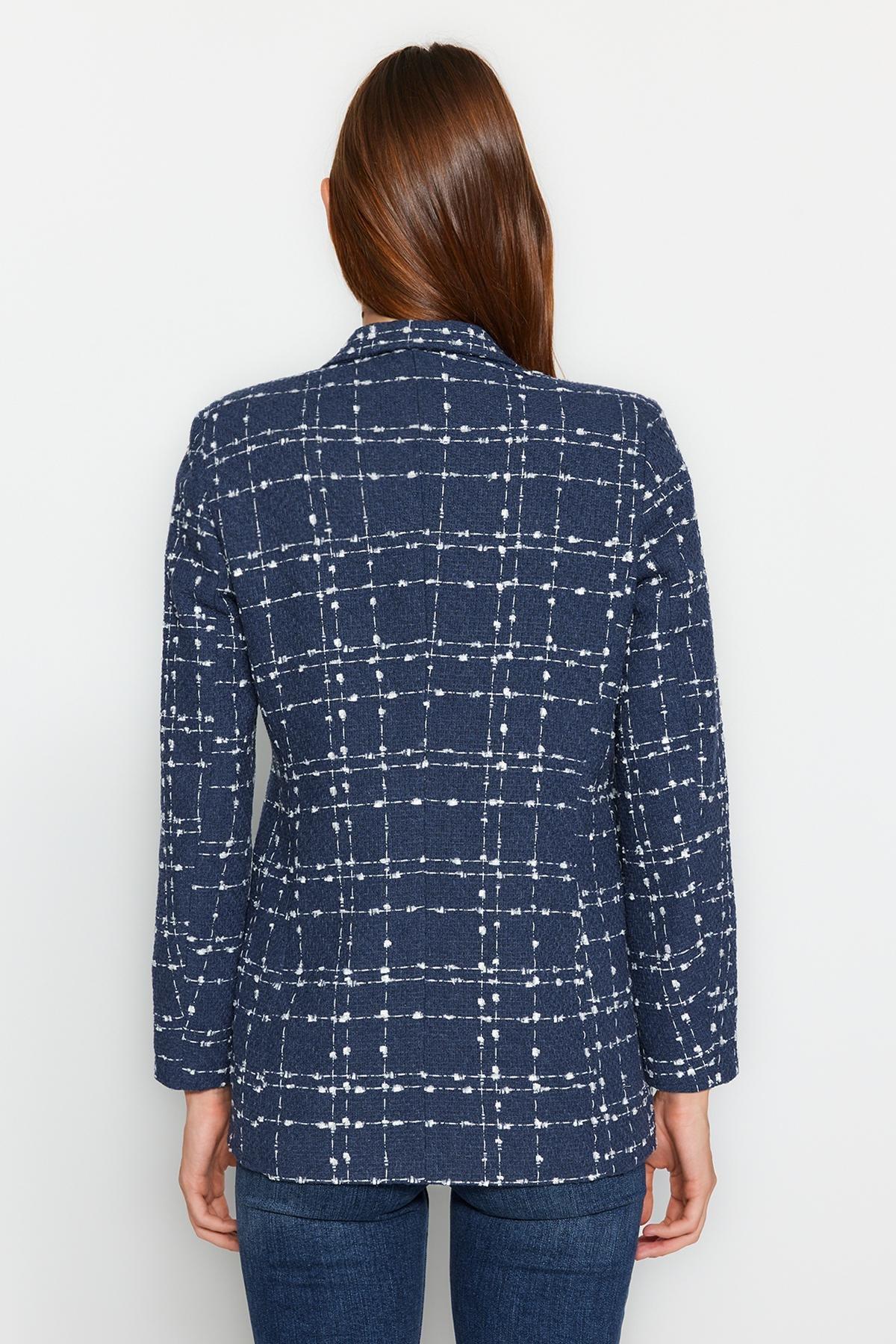 Navy Tweed Plaid Blazer Jacket, , large image number 4