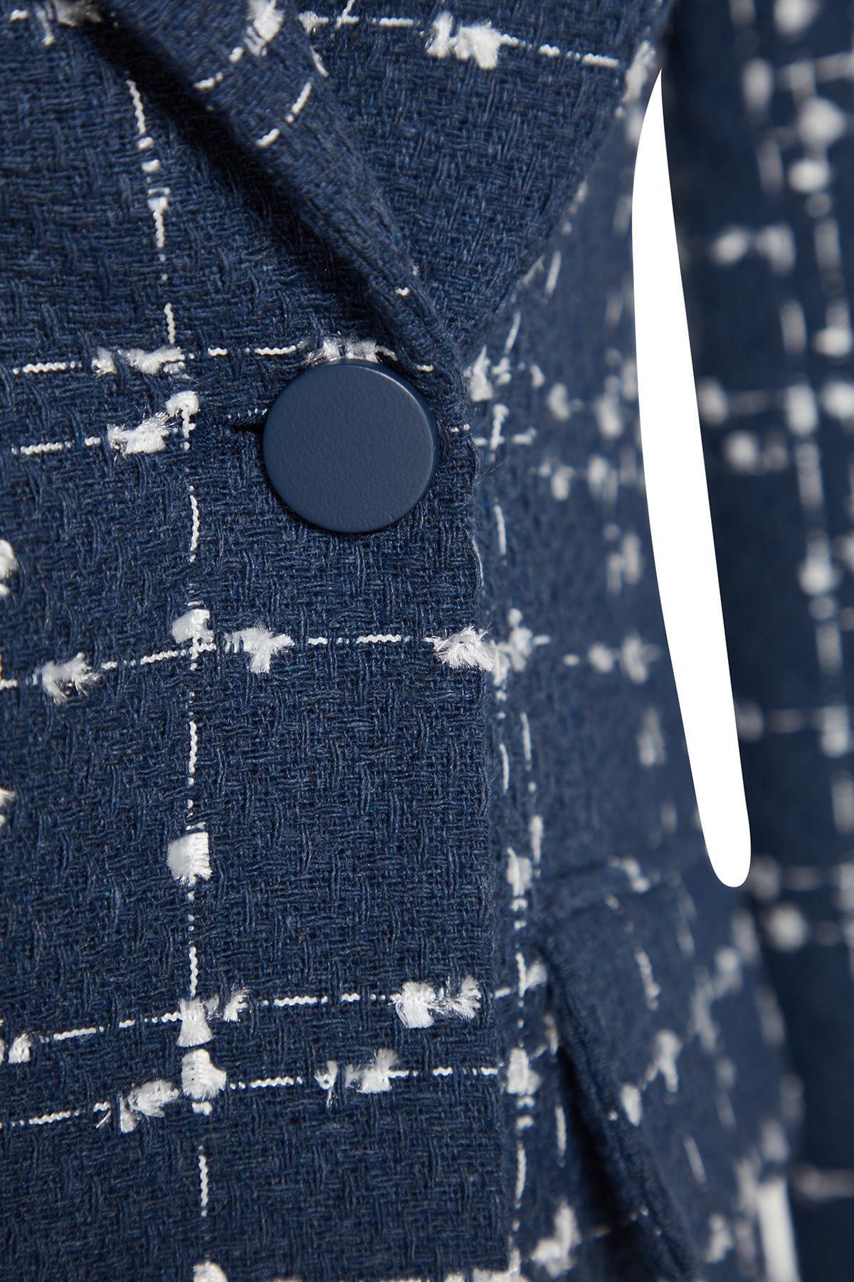 Navy Tweed Plaid Blazer Jacket, , large image number 5