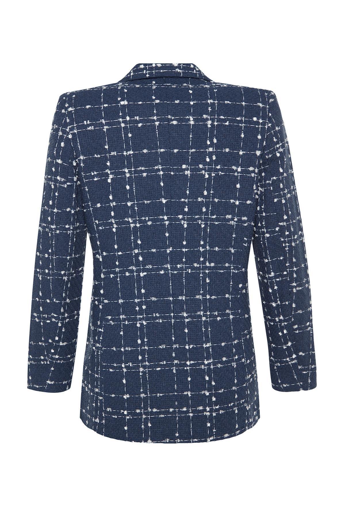 Navy Tweed Plaid Blazer Jacket, , large image number 6