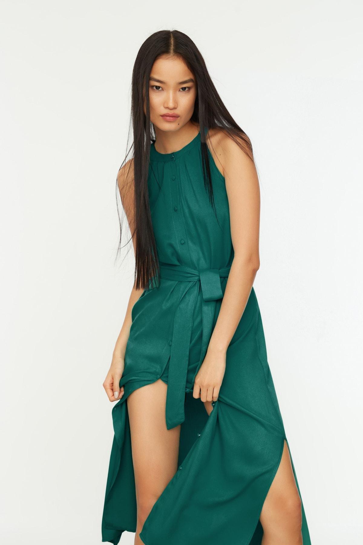Trendyol - Green Halterneck A-Line Dress