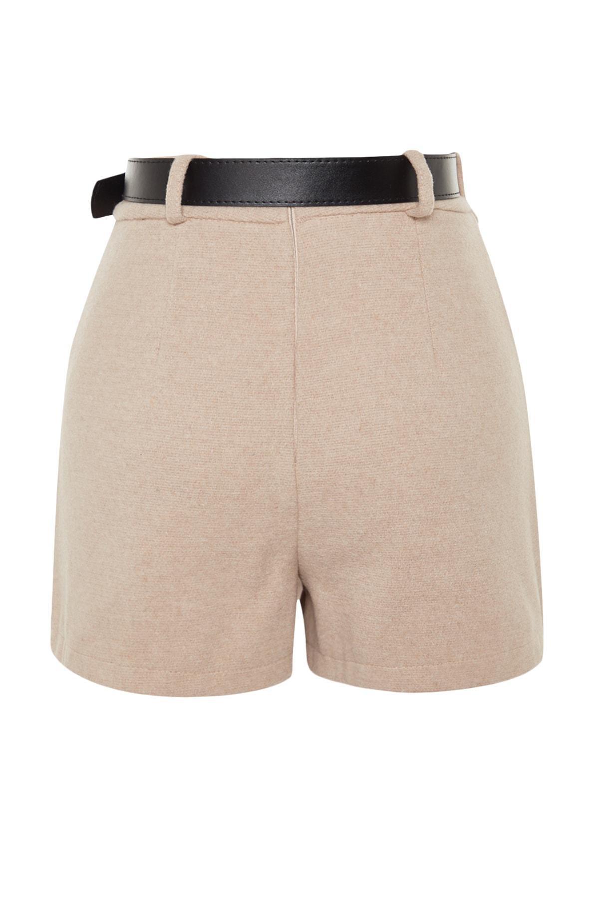 Beige Belted Detailed Mini Skirt, STONE, large image number 6