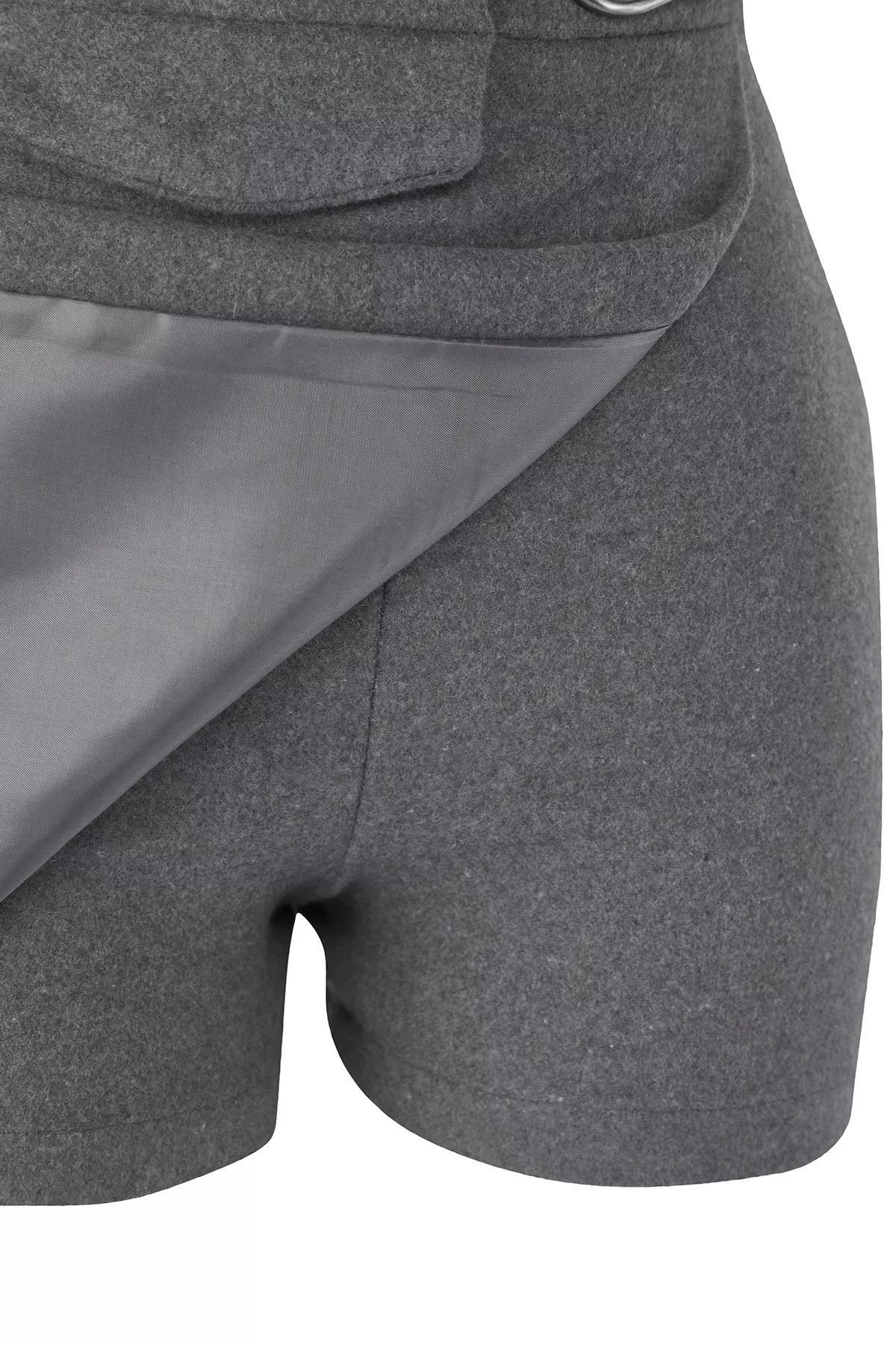 Grey High Waist Shorts, Gray, large image number 5