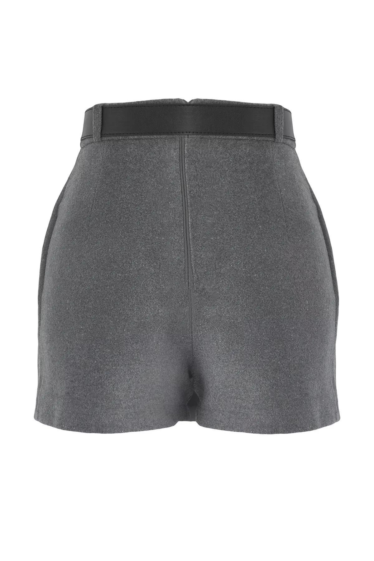 Grey High Waist Shorts, Gray, large image number 6