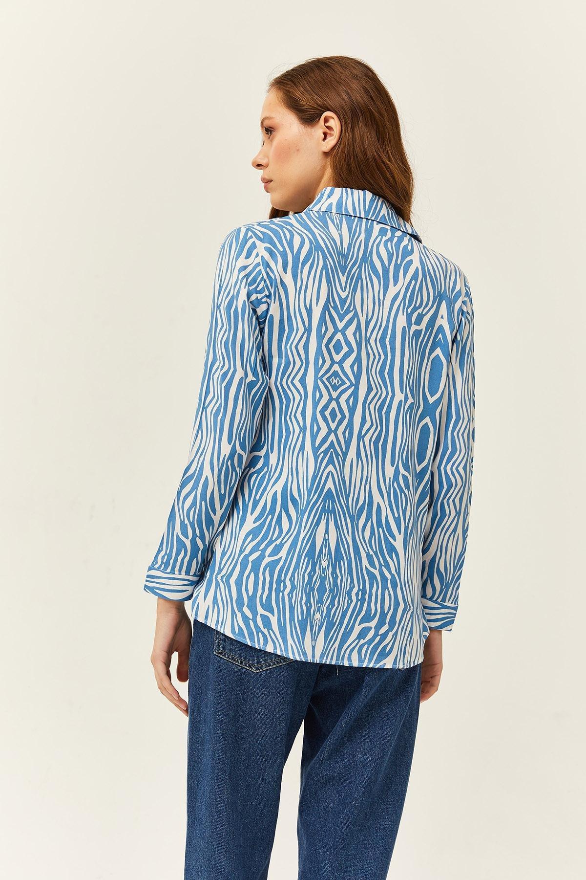 Blue Zebra Patterned Viscose Shirt, , large image number 1