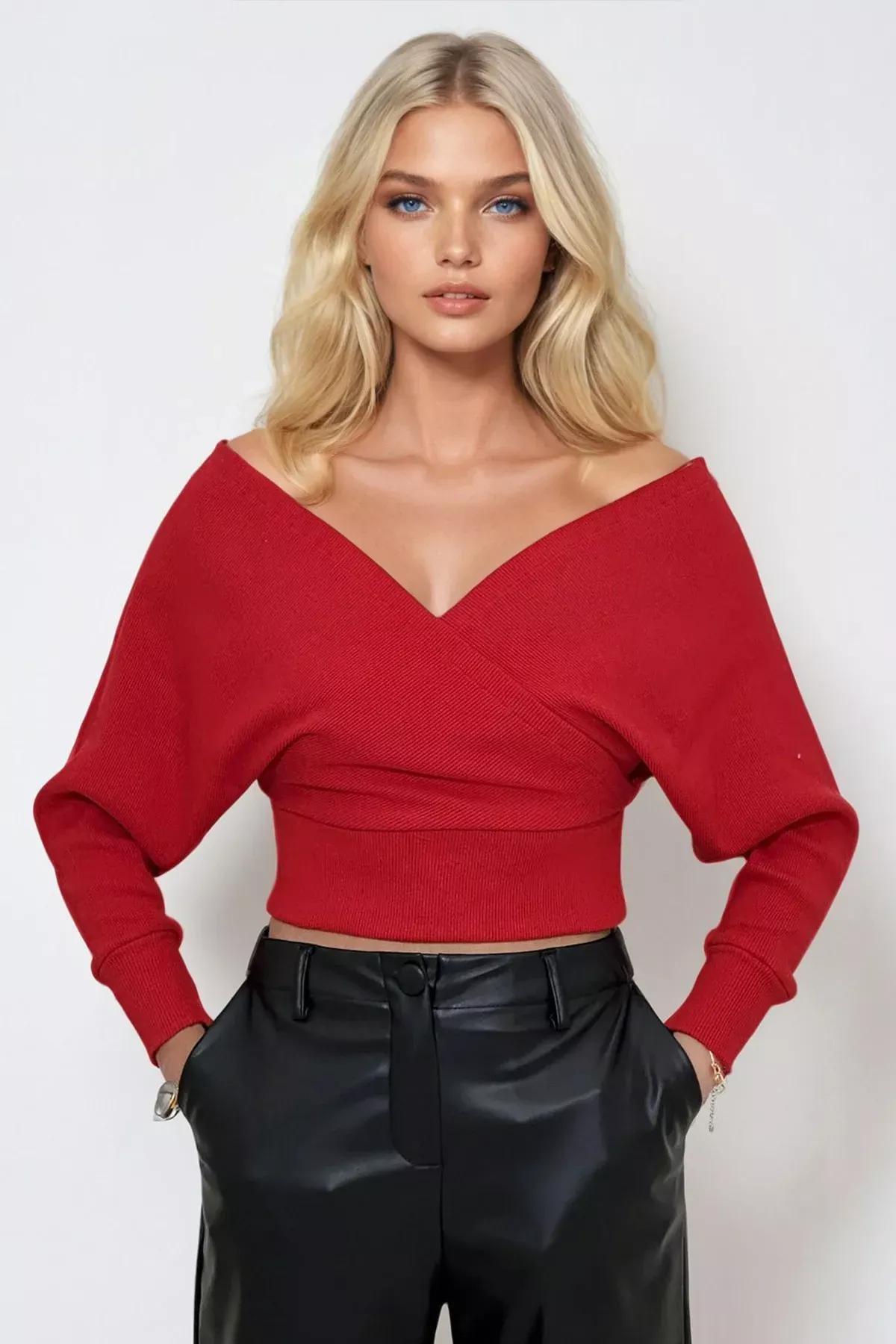 Red Cache-Coeur Blouse, Red, large image number 0