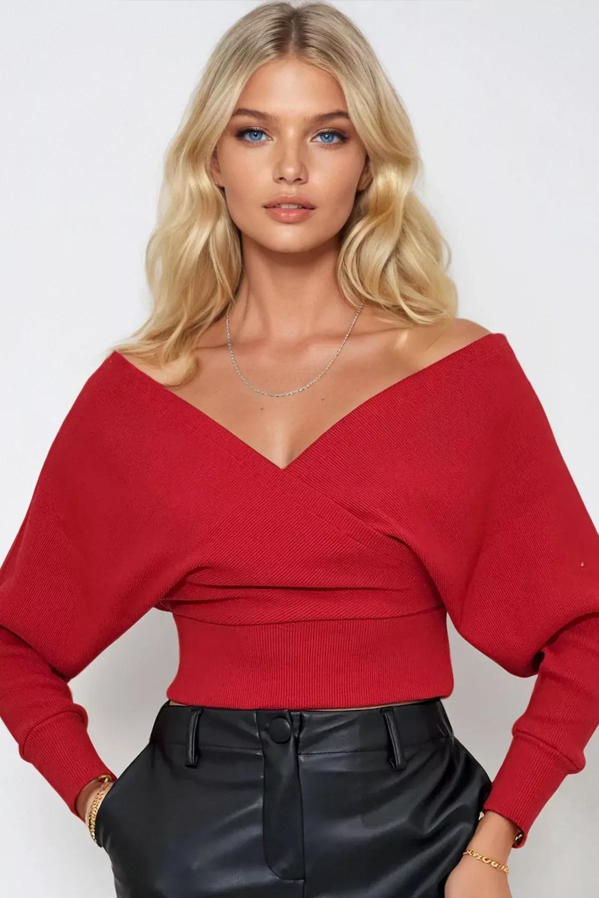 Red Cache-Coeur Blouse, Red, large image number 3