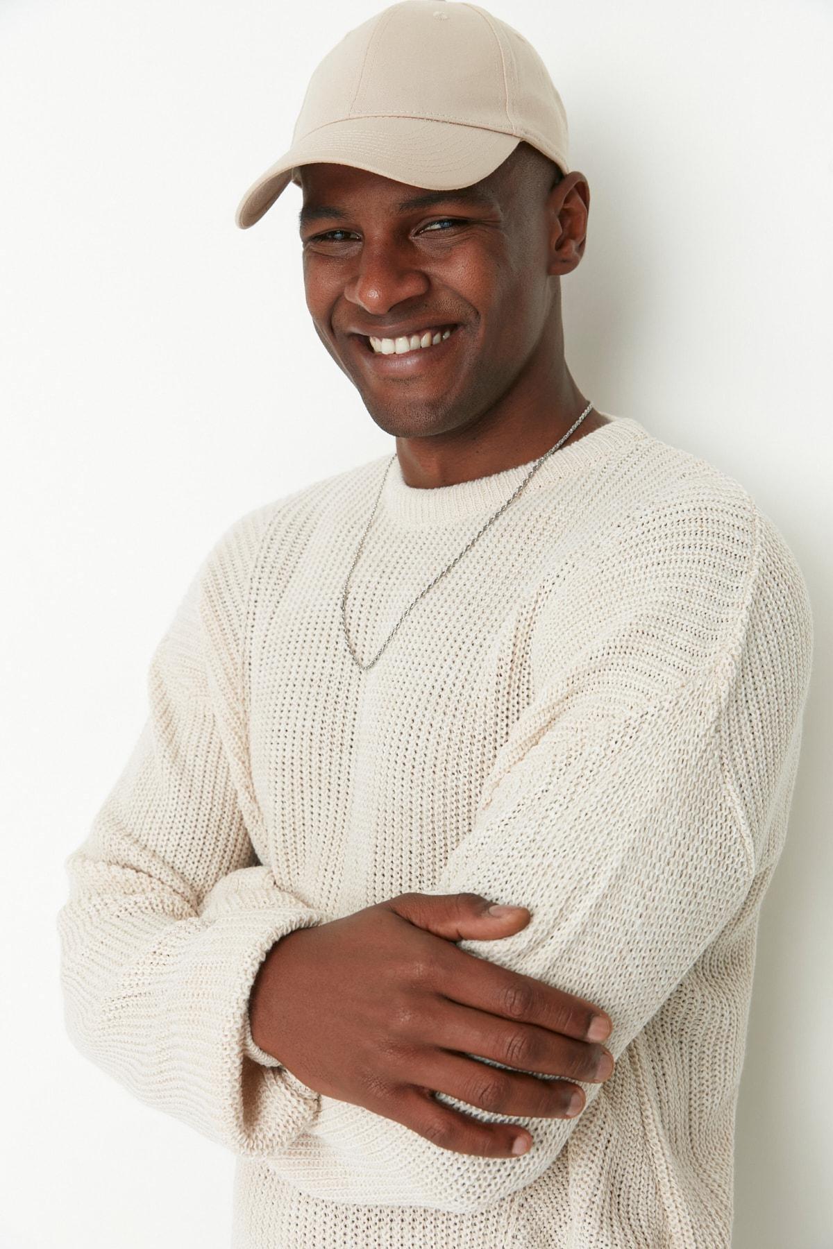 Beige Oversize Crew Neck Sweater, , large image number 1