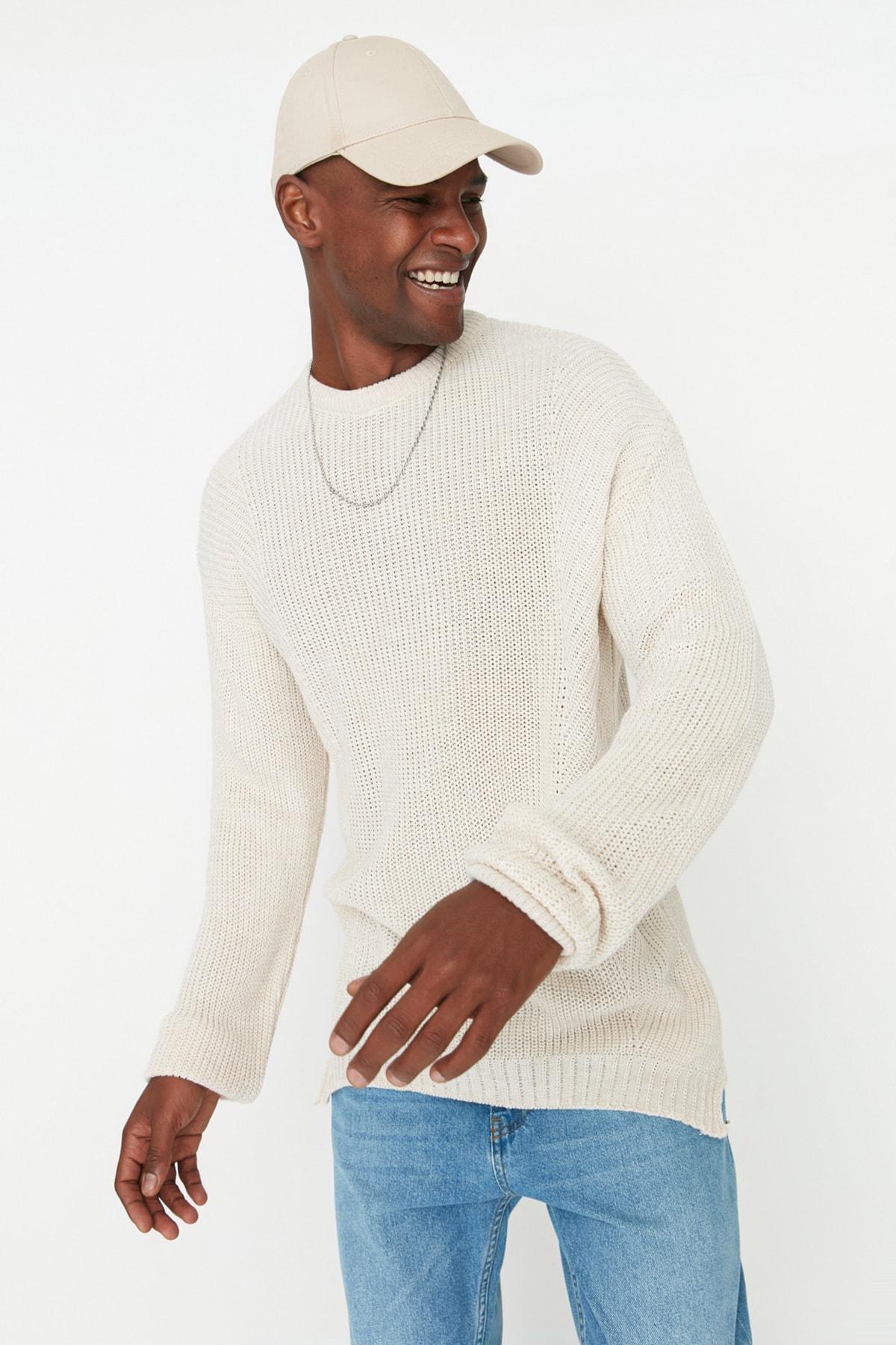 Beige Oversize Crew Neck Sweater, , large image number 3