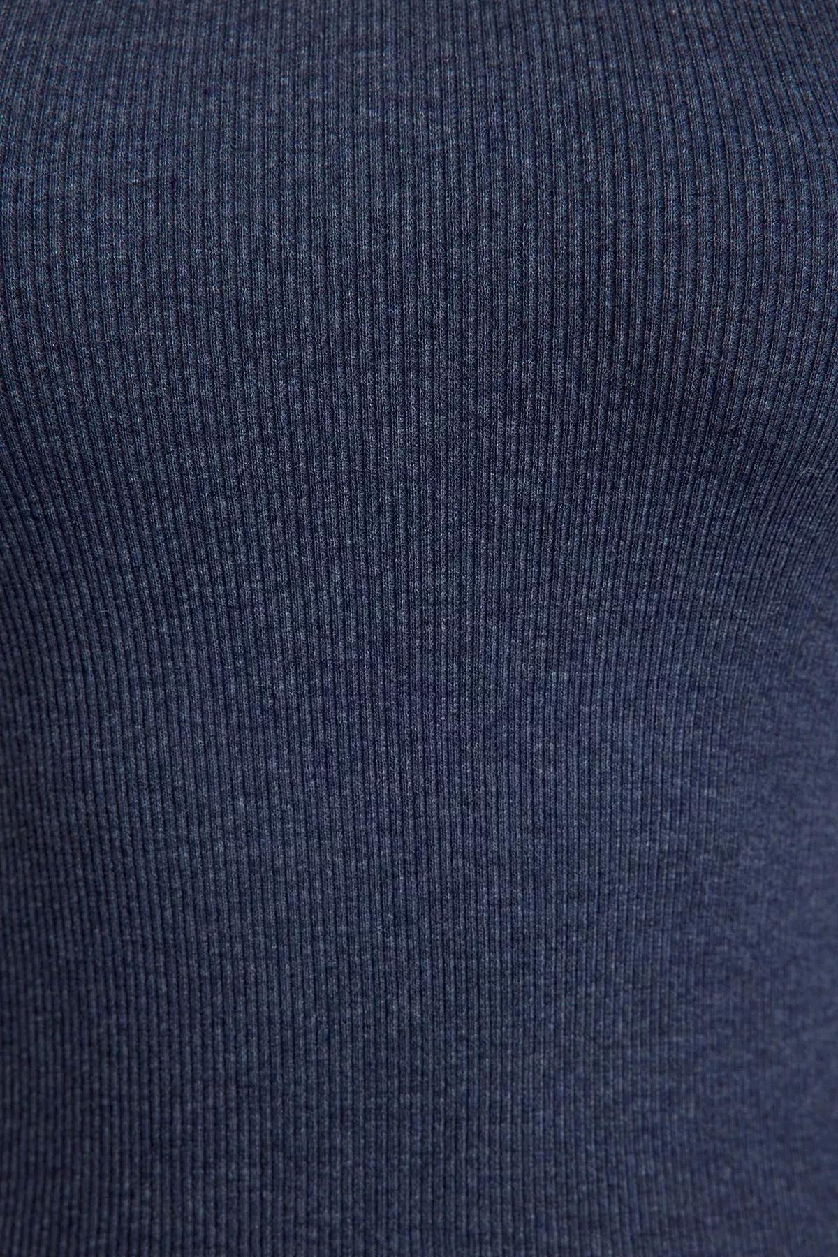 Blue Ribbed Knit Blouse, Indigo, large image number 3