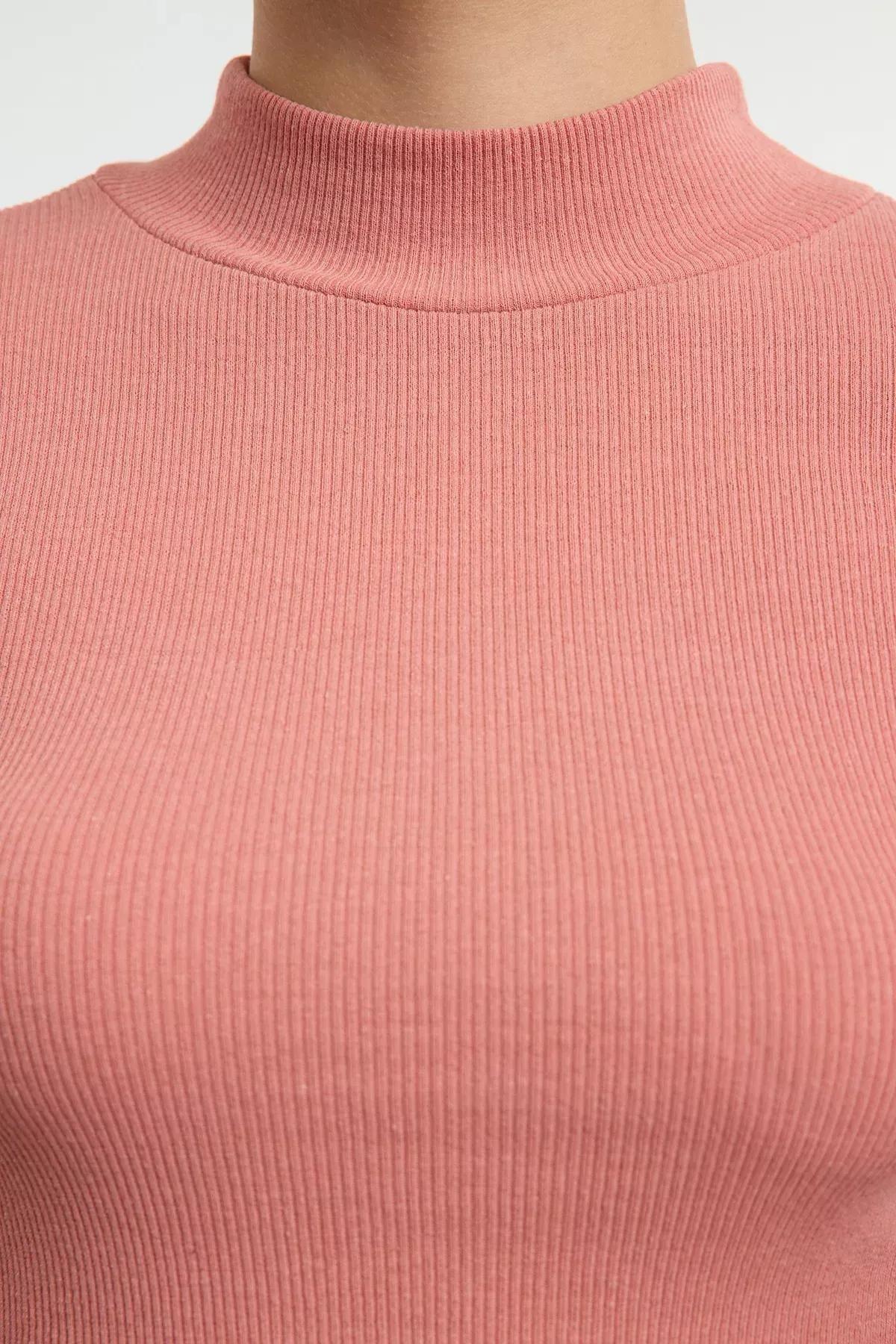 Pink High Neck Ribbed Blouse, Pink, large image number 3