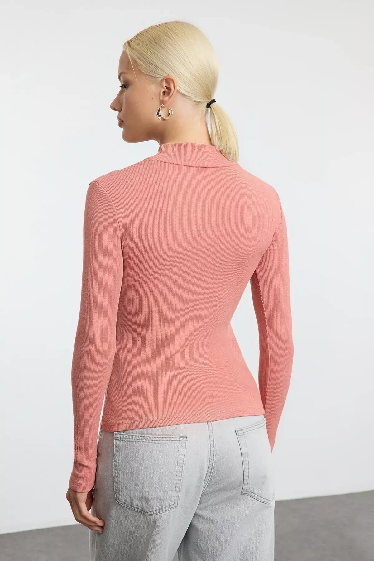 Pink High Neck Ribbed Blouse, Pink, large image number 4