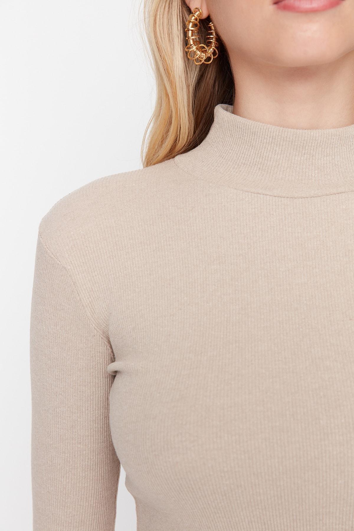 Beige Turtleneck Ribbed Blouse, Beige, large image number 2