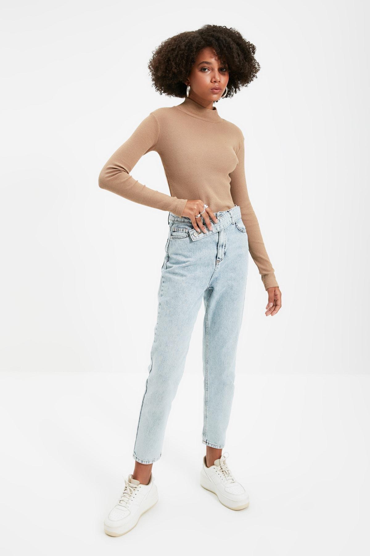 Brown Standing Collar Blouse, Brown, large image number 2