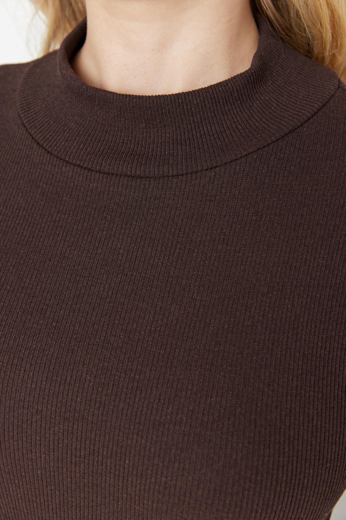 Brown Standing Collar Blouse, Brown, large image number 7