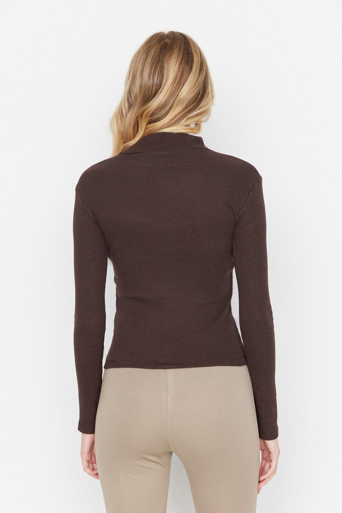 Brown Standing Collar Blouse, Brown, large image number 9