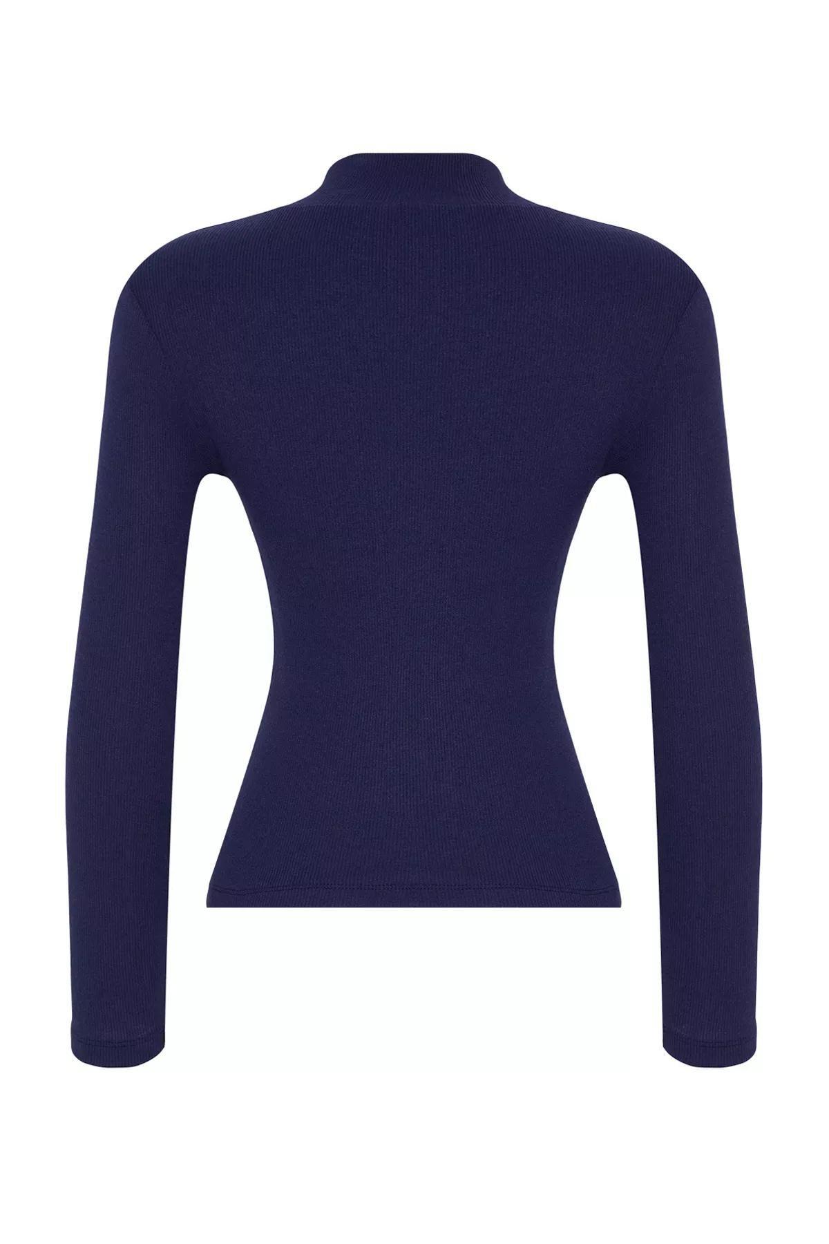 Blue Fitted Blouse, Dark blue, large image number 5