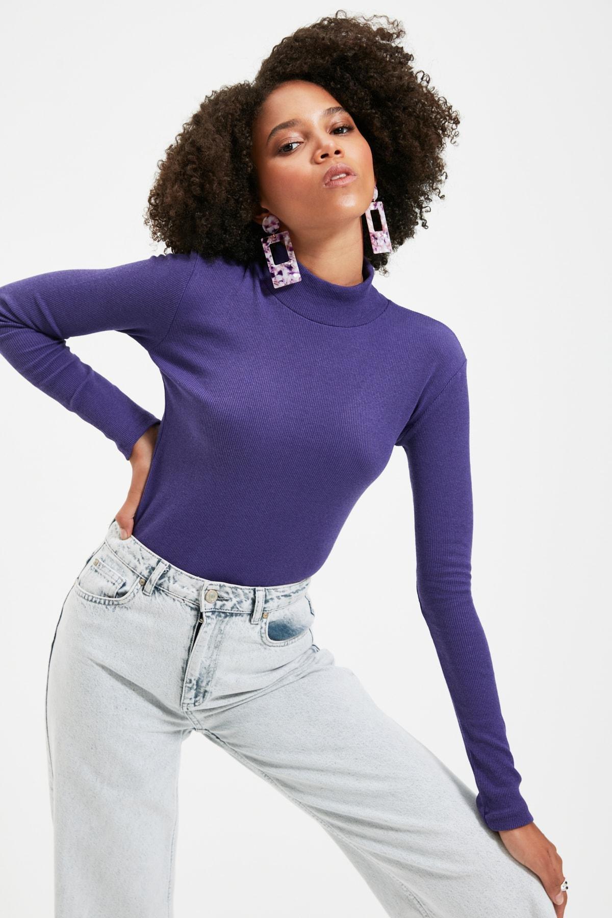 Purple Fitted Blouse, Purple, large image number 4