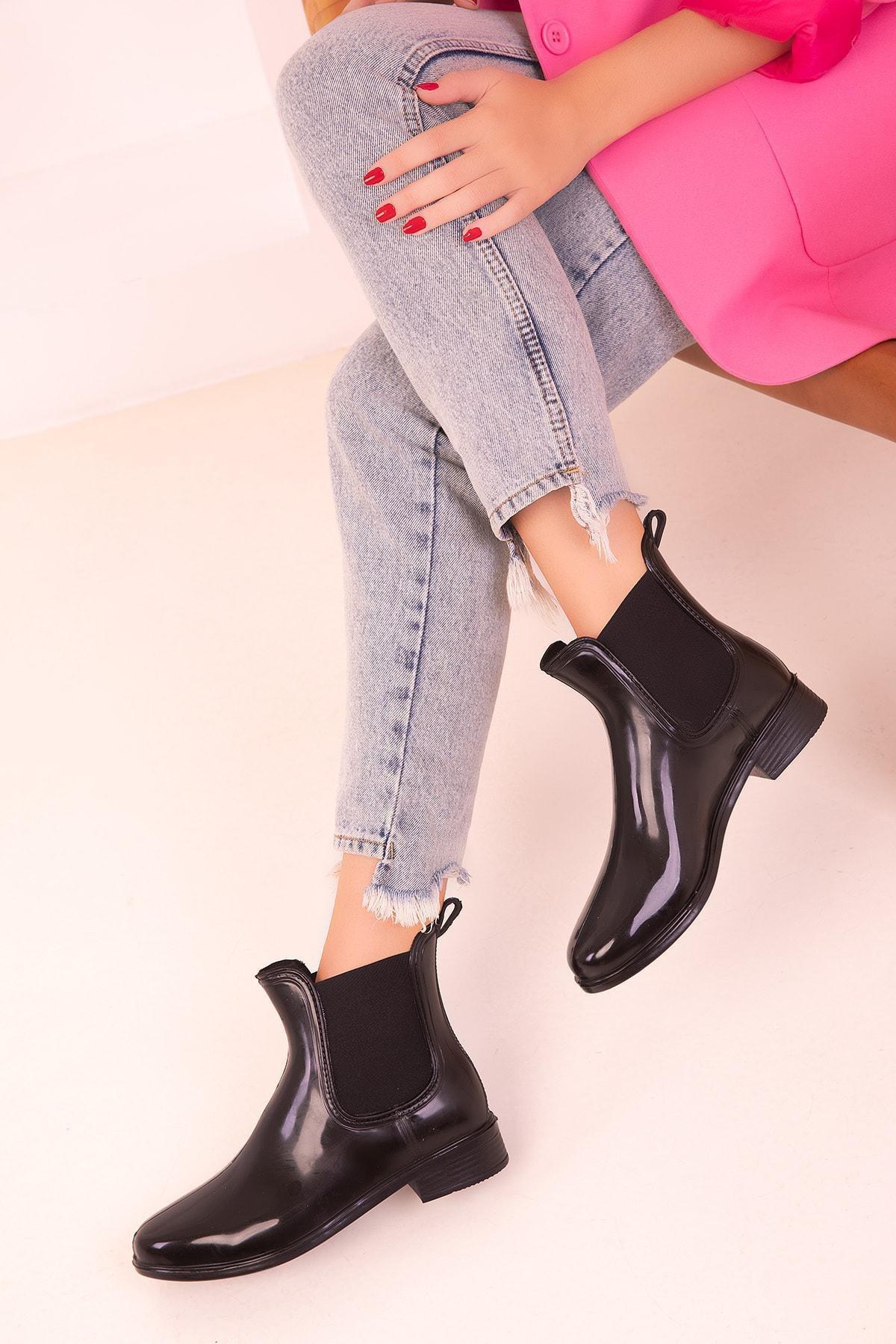 Black Glossy Ankle Boots, BLACK, large image number 0