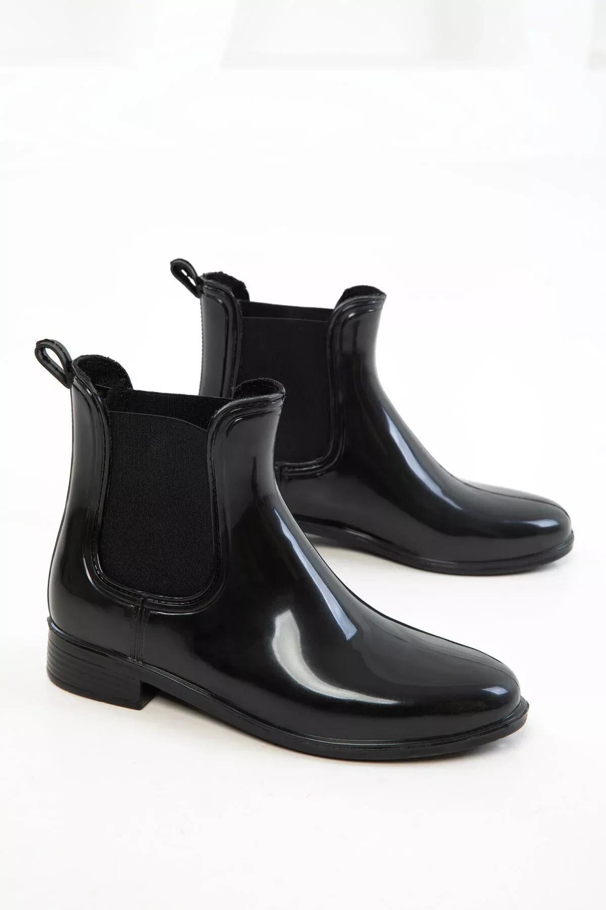 Black Glossy Ankle Boots, BLACK, large image number 4
