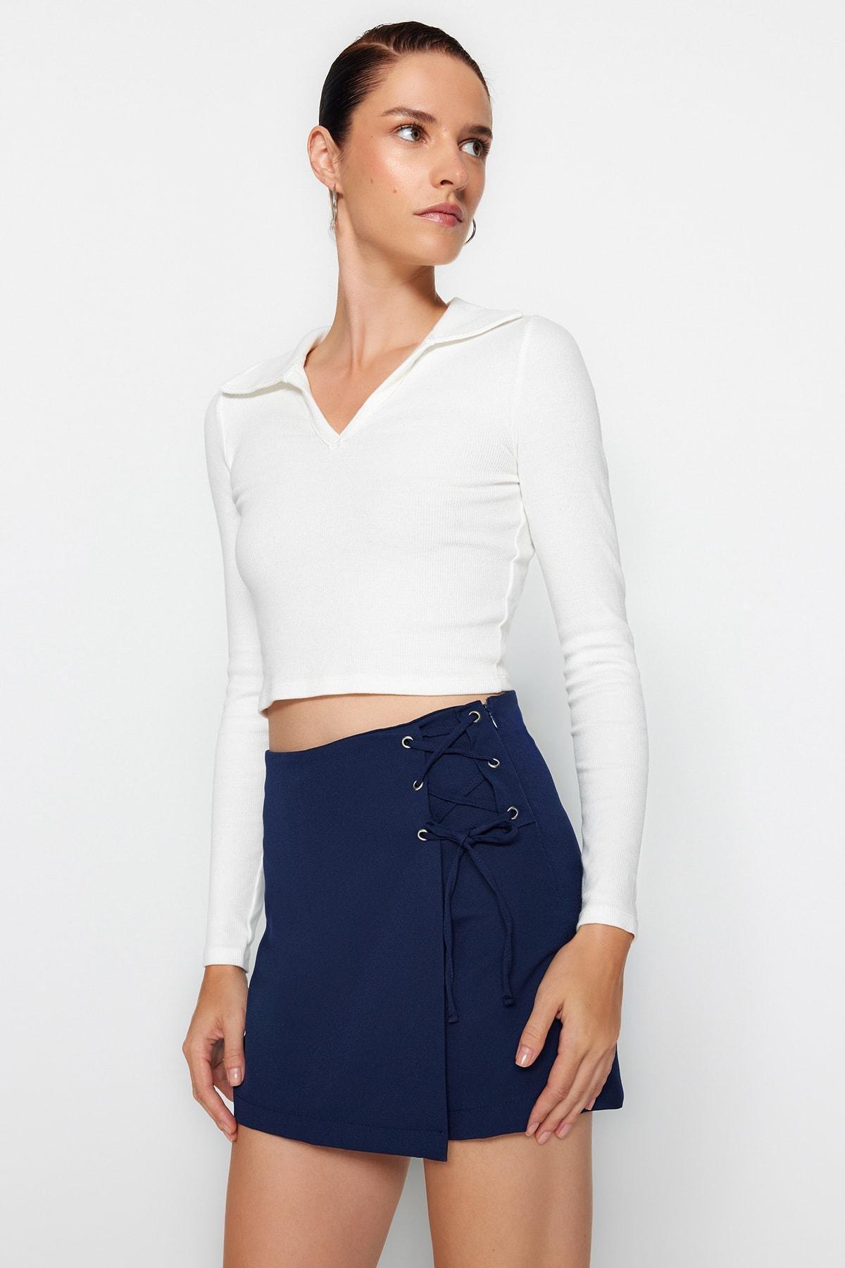 Blue Lace-Up Detail Skort, , large image number 2