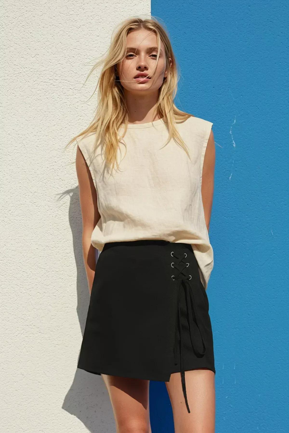 Black High Waist Shorts, Black, large image number 9