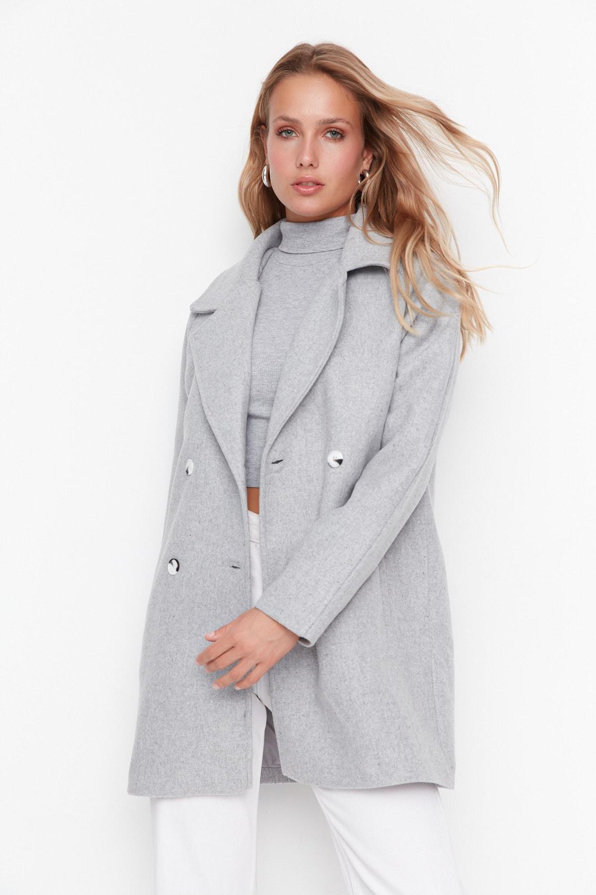 Trendyol - Gray Double Midi Coat