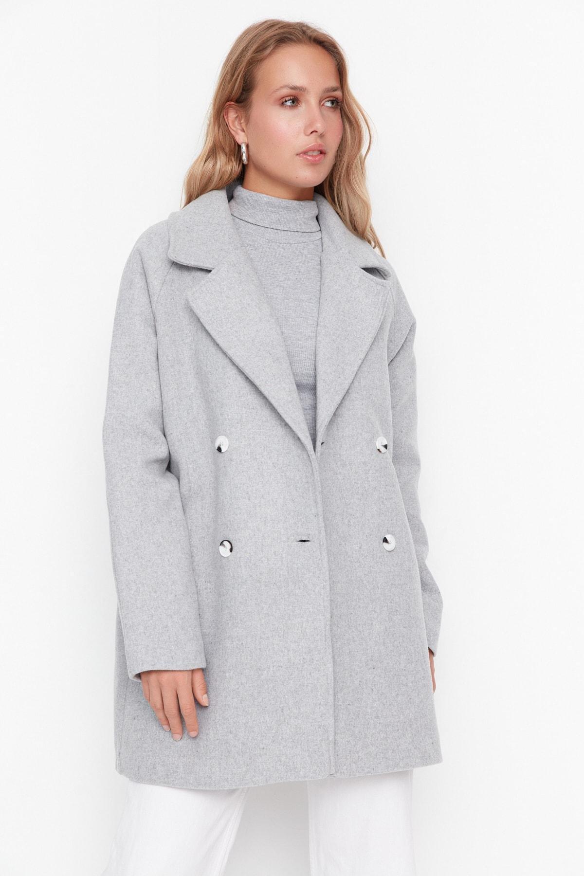 Gray Double Midi Coat, , large image number 3