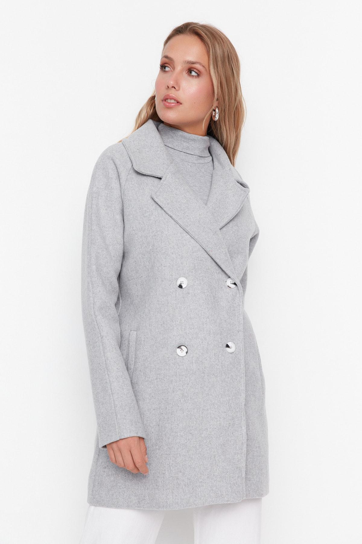 Gray Double Midi Coat, , large image number 5