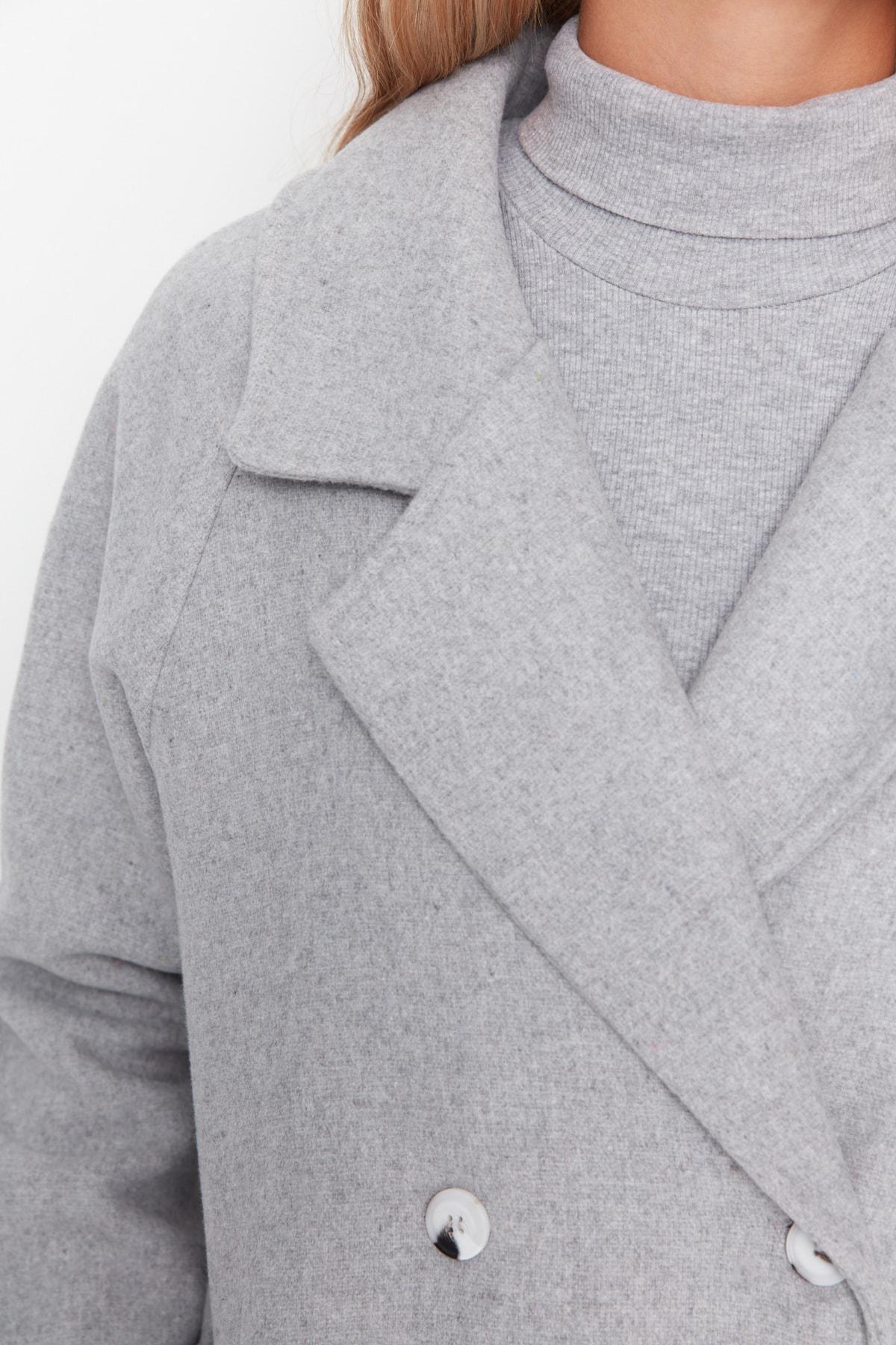 Gray Double Midi Coat, , large image number 7