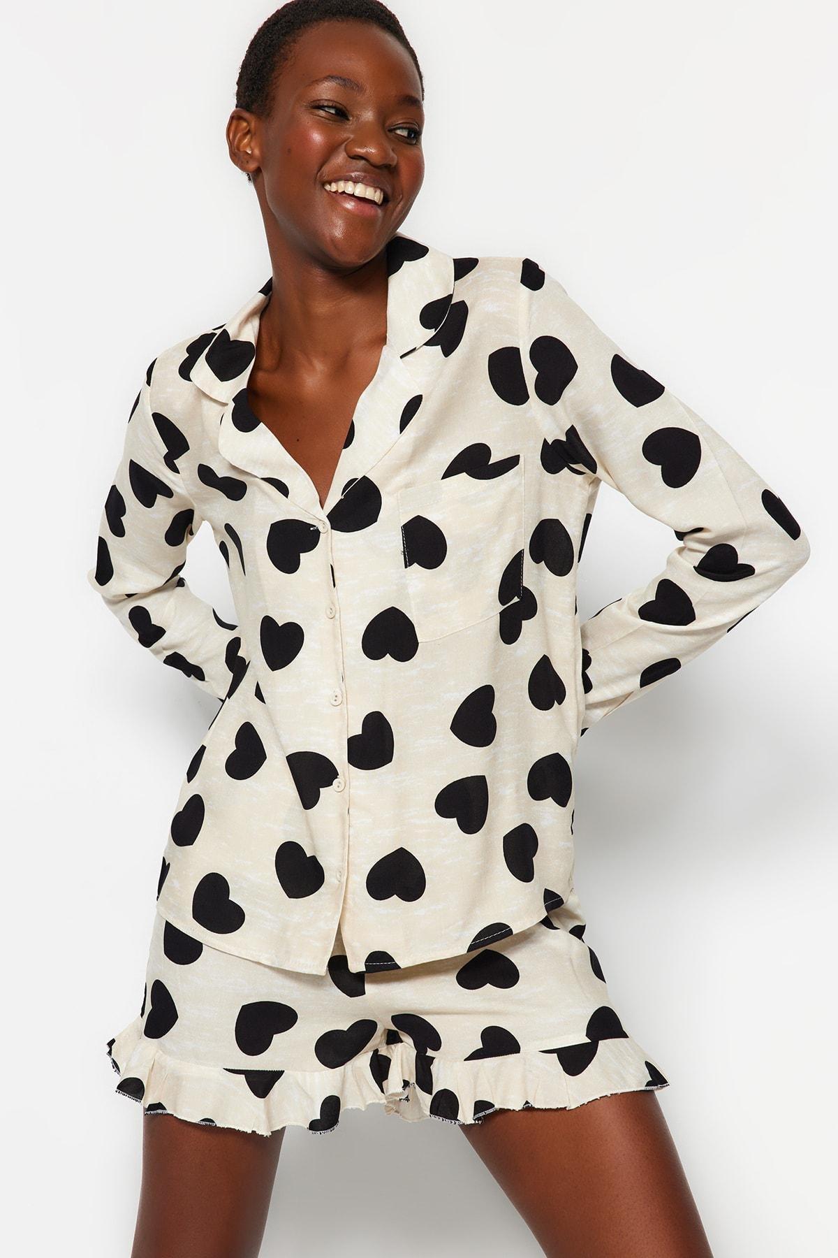 Cream Heart Pyjama Set, , large image number 1