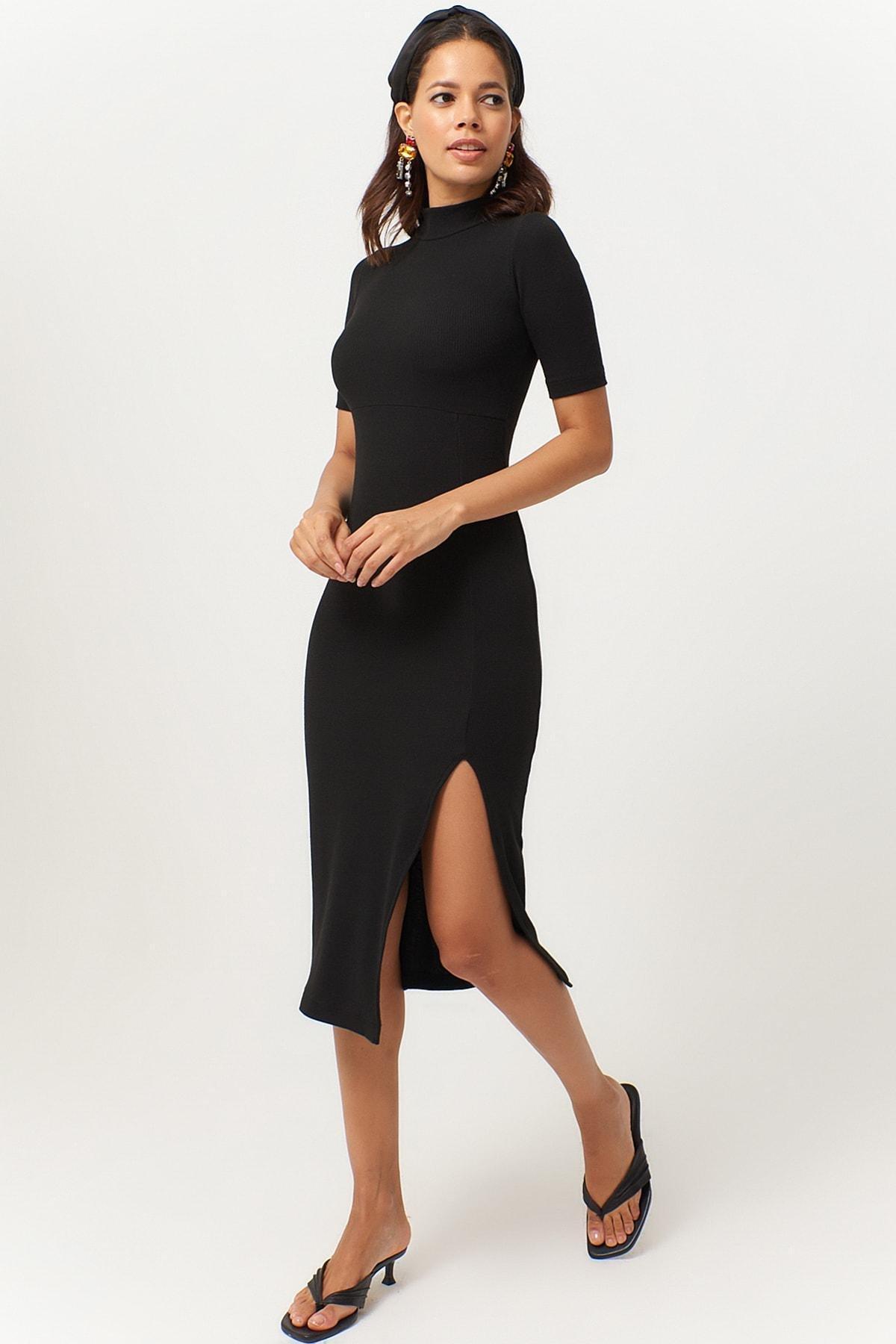 Black High Neck Bodycon Dress, , large image number 1