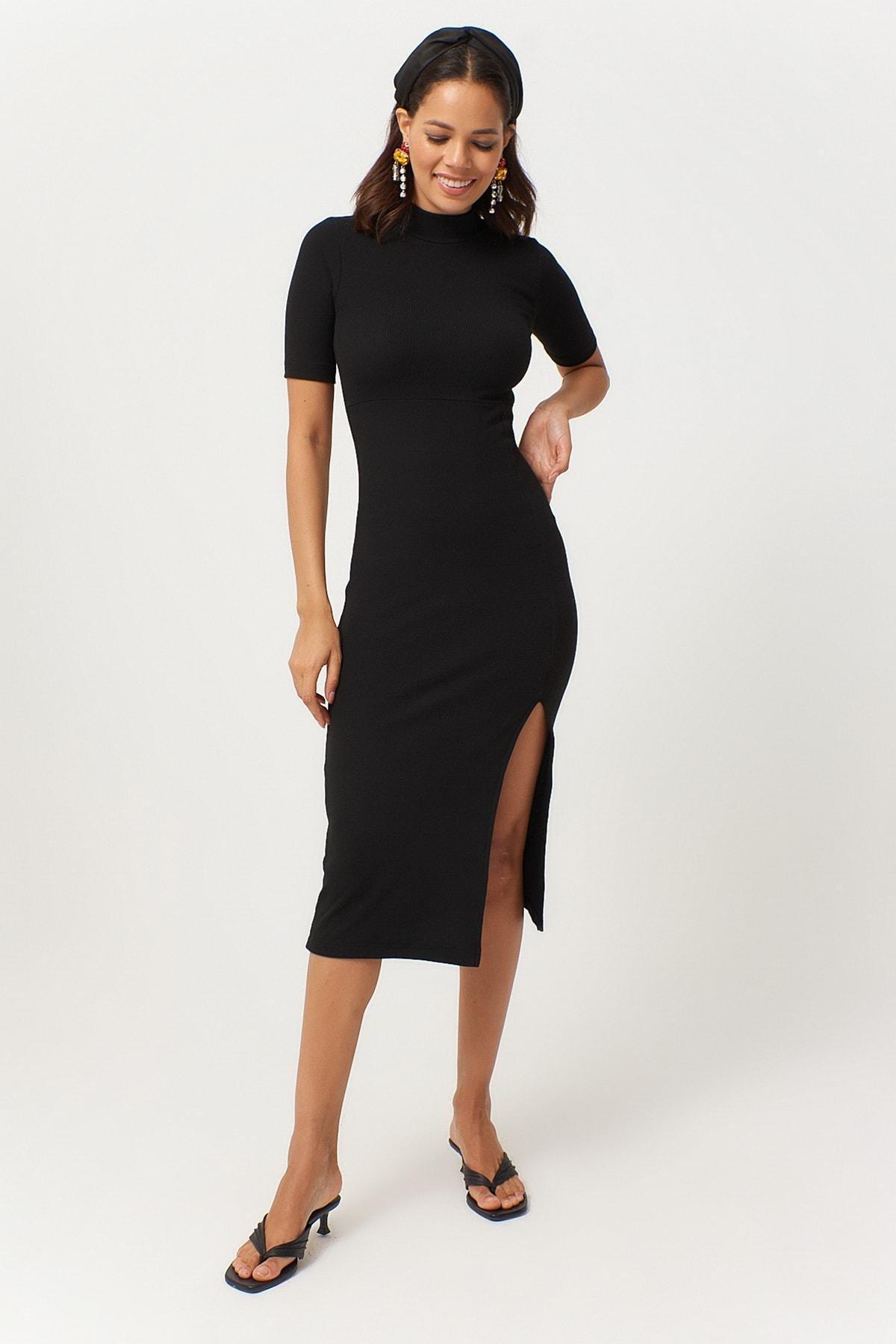 Black High Neck Bodycon Dress, , large image number 2